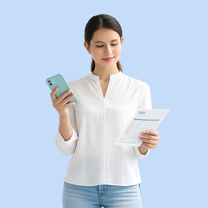 Merchant reviewing account documentation on her phone